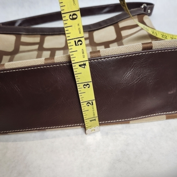 Shoulder bag Y2K Tote Hand bag Purse Vegan leather Cotton fabric Brown, tan - Picture 15 of 16